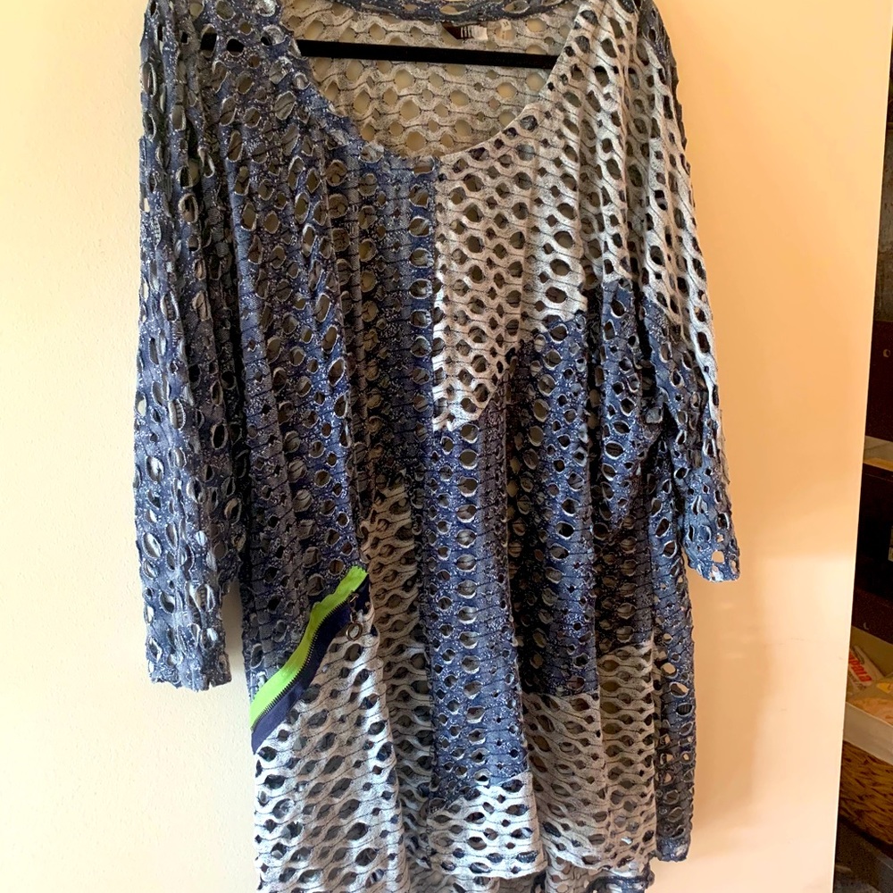 Plus size long sleeve see through blouse